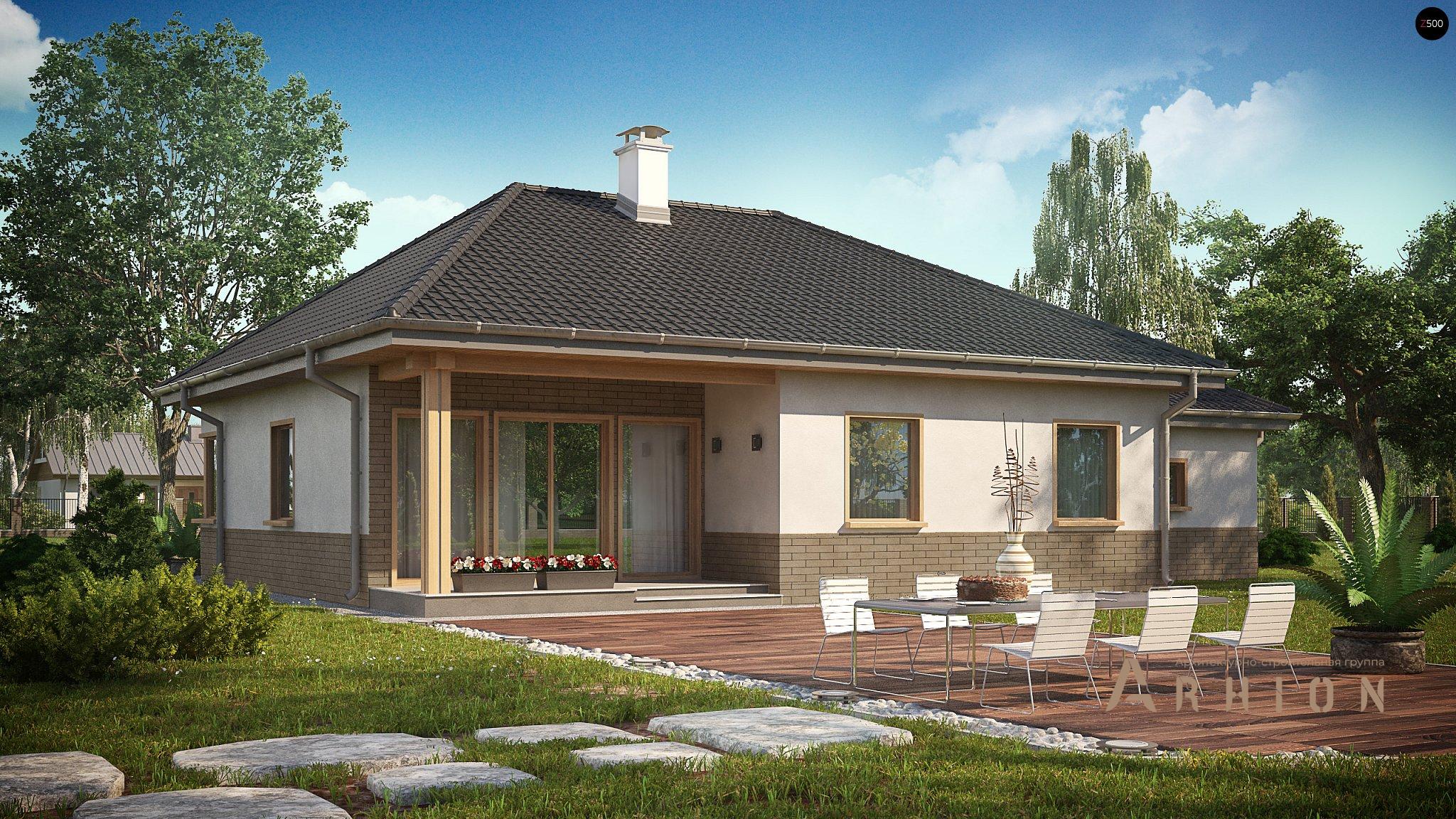 12. Проект одноэтажного дома в современном стиле с четырехскатной, Z24 GL, площадью - 141 кв c терассой, гаражом